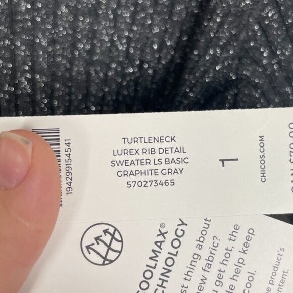 NWT Chico's Graphite Gray Sparkle Lurex Ribbed Turtleneck Size: Medium - Picture 6 of 9